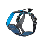 Blue and black dog harness on a white background