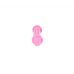 Pink dumbbell-shaped dog toy on a white background