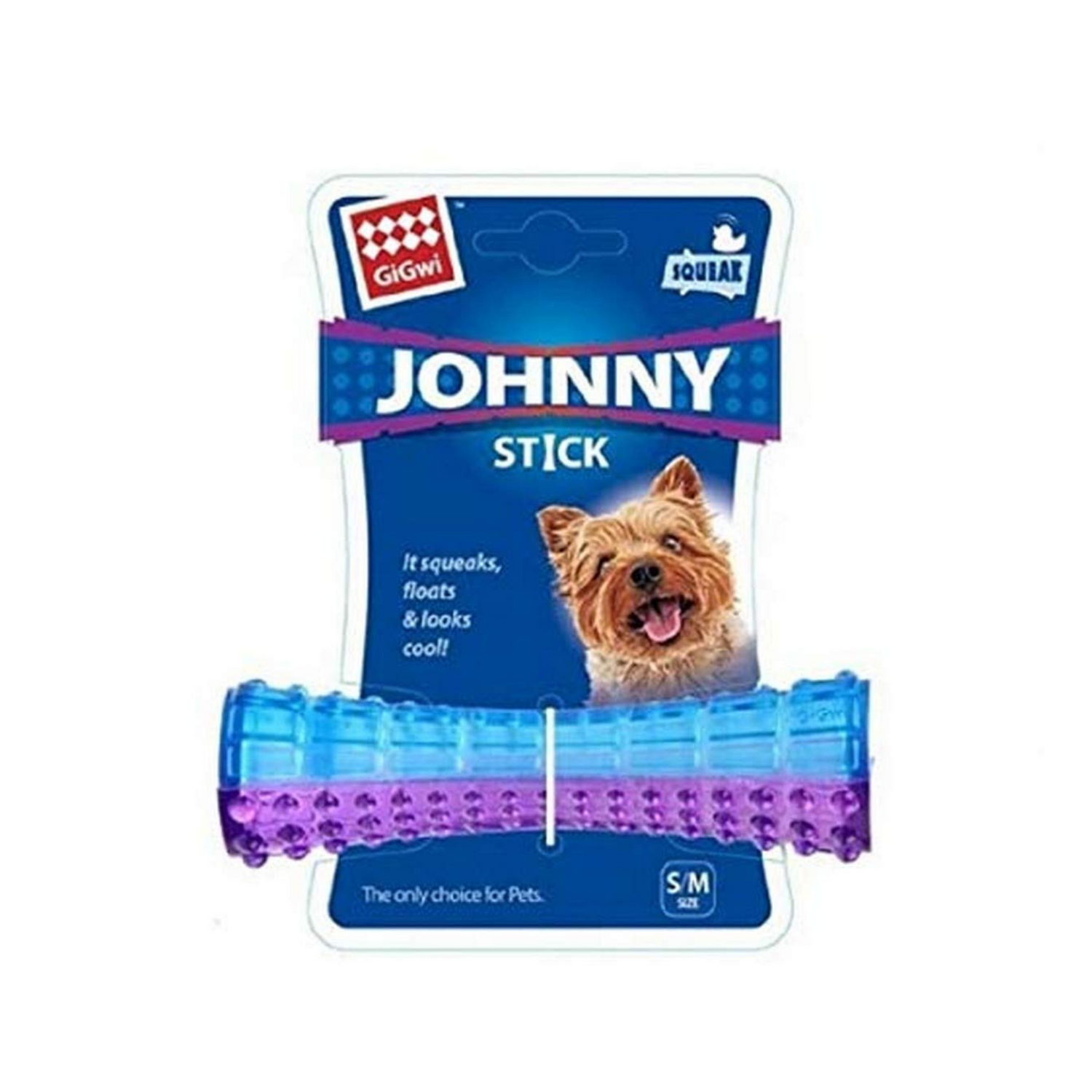 Dog toy packaging with blue and purple stick and GIGIWEI branding on a white background