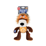 Plush dog toy lion with a headband and 'Agent Gigwi' branding on a white background