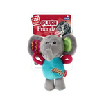 Plush elephant dog toy with colorful accents on a white background