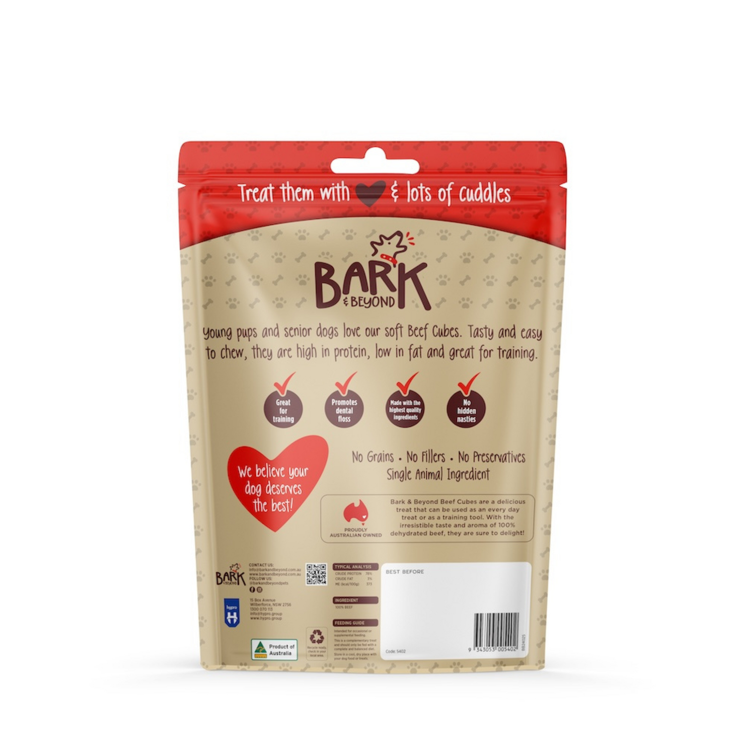 Bark & Beyond dog treat package on a white background