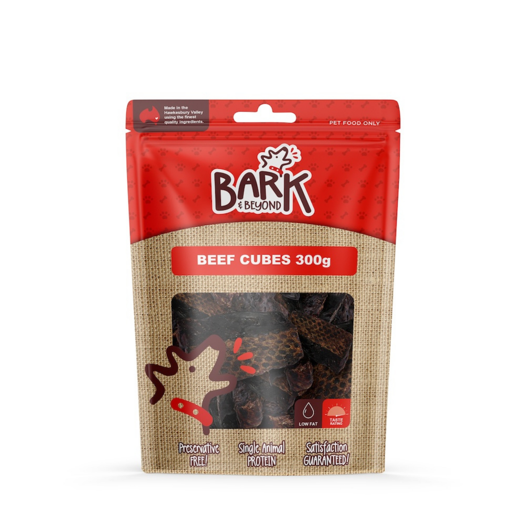 Package of Bark & Beyond Beef Cubes on a white background