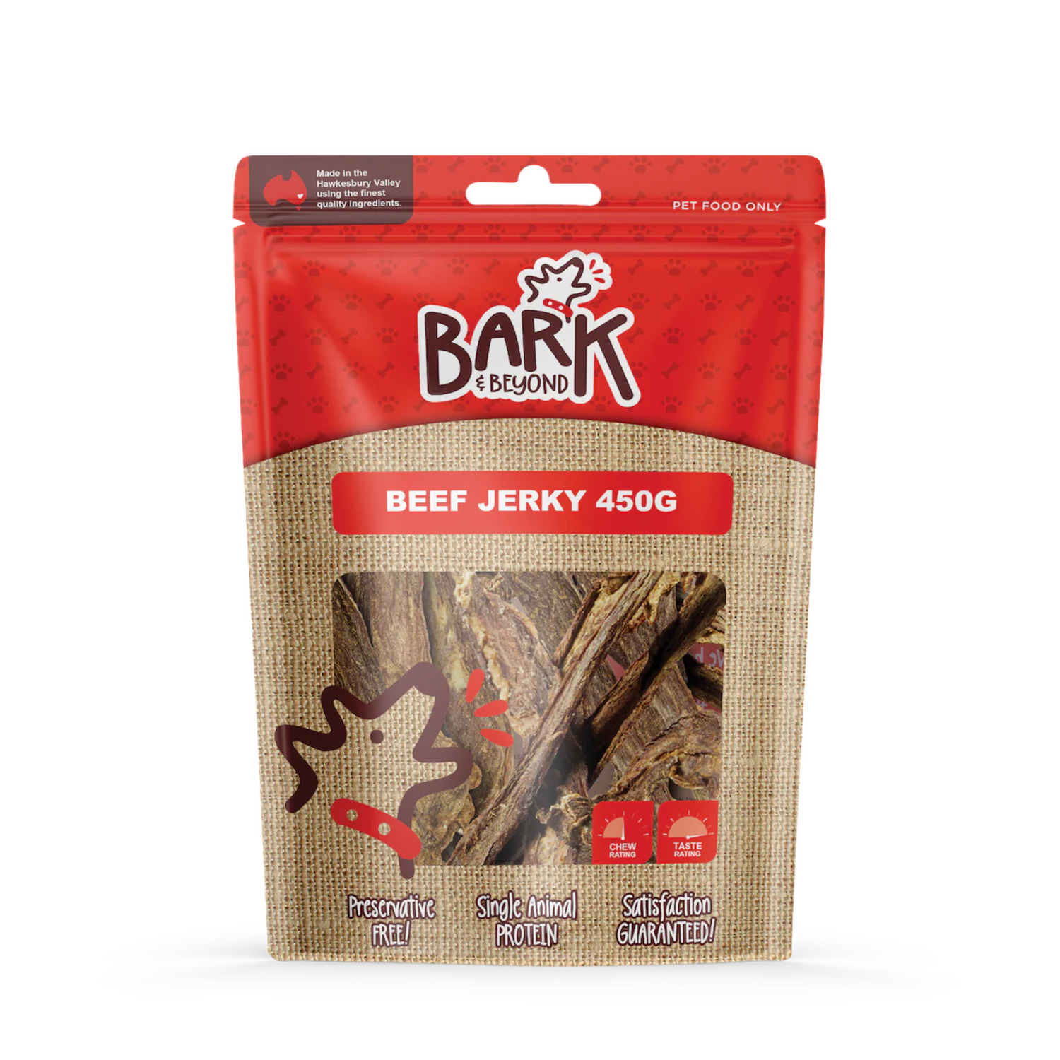 Bark & Beyond beef jerky package on a white background