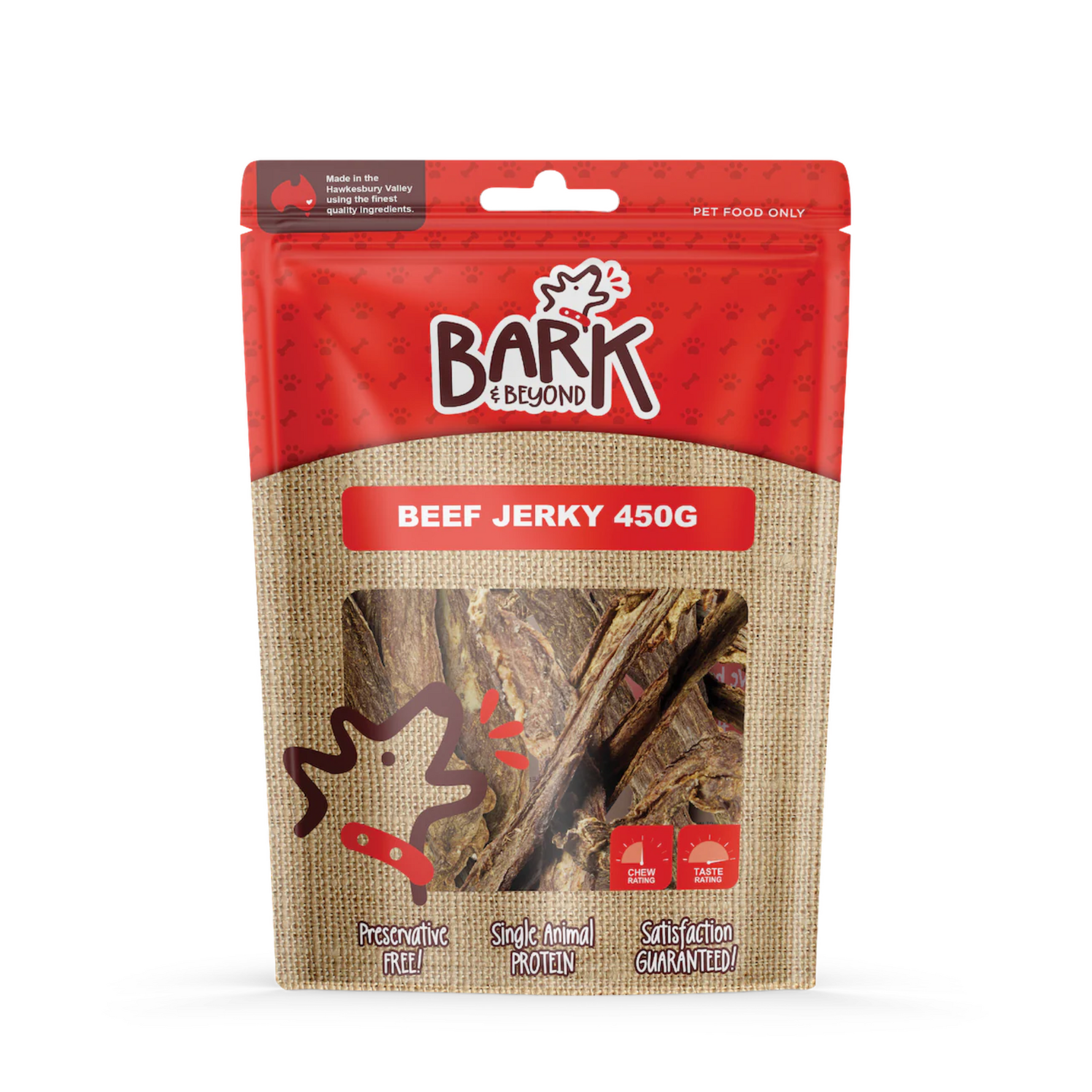 Bark & Beyond beef jerky package on a white background