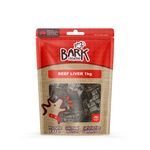 Package of Bark & Beyond beef liver dog treat on a white background