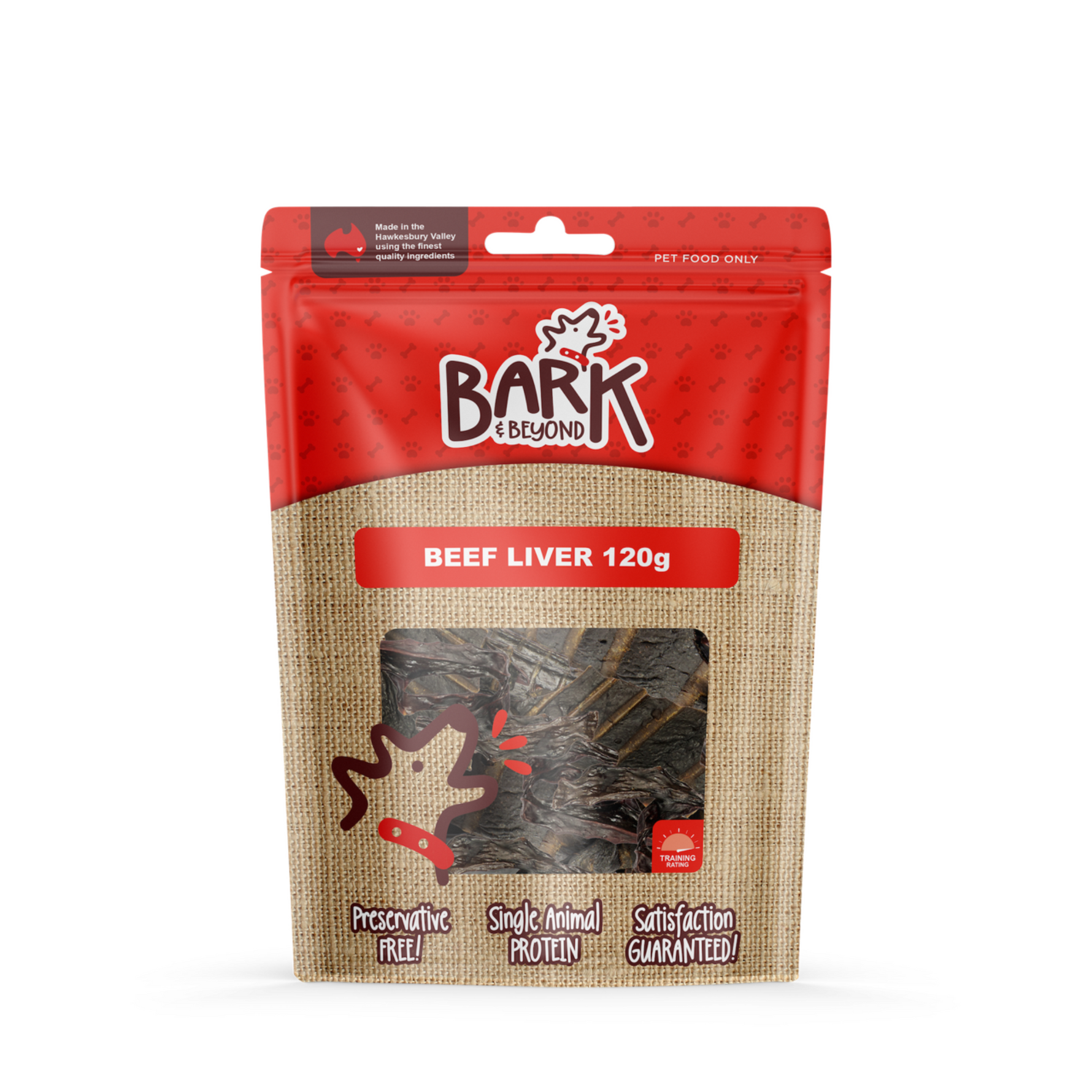 Bark & Beyond beef liver treat package on a white background