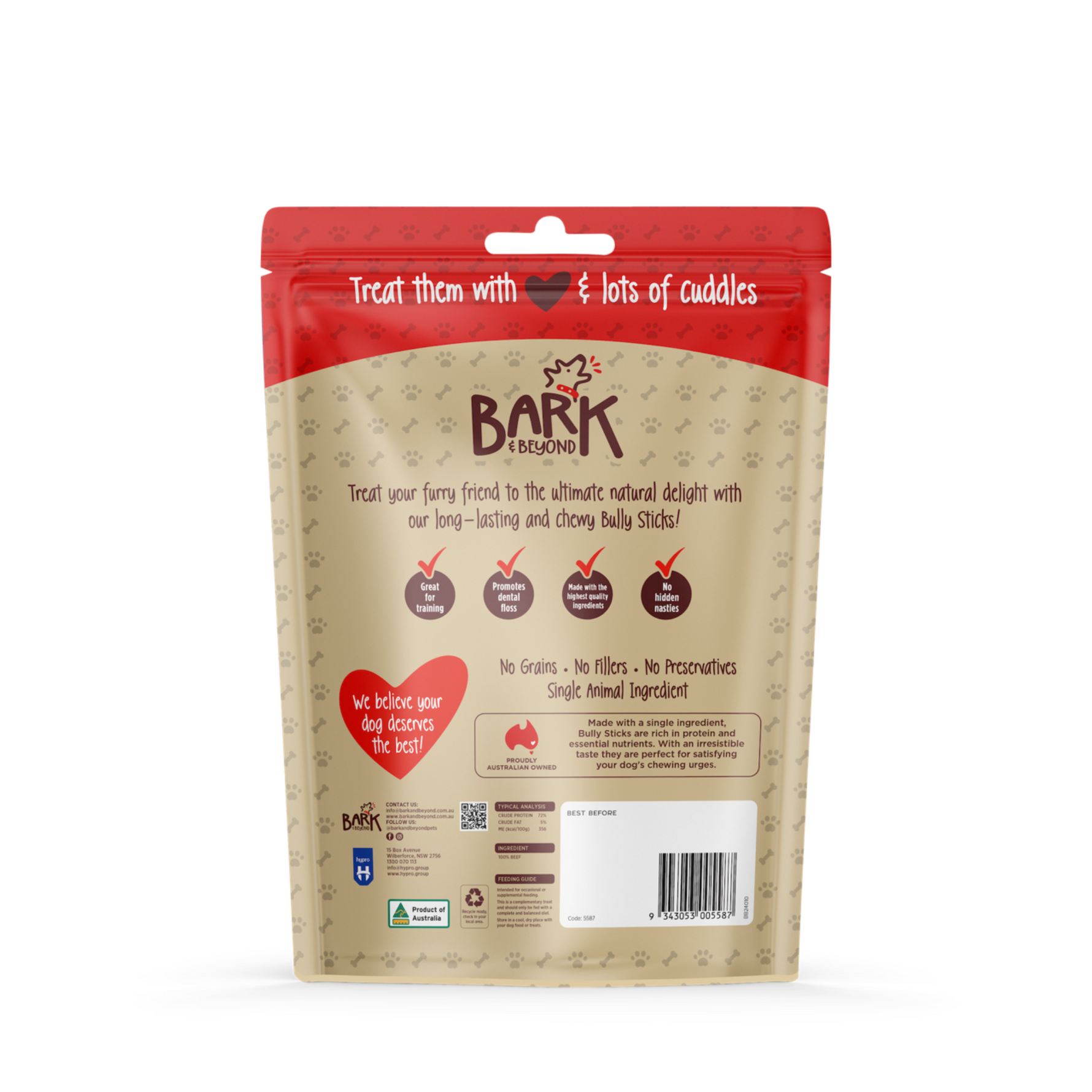 Bark Biscuits packaging with red and beige design on a white background
