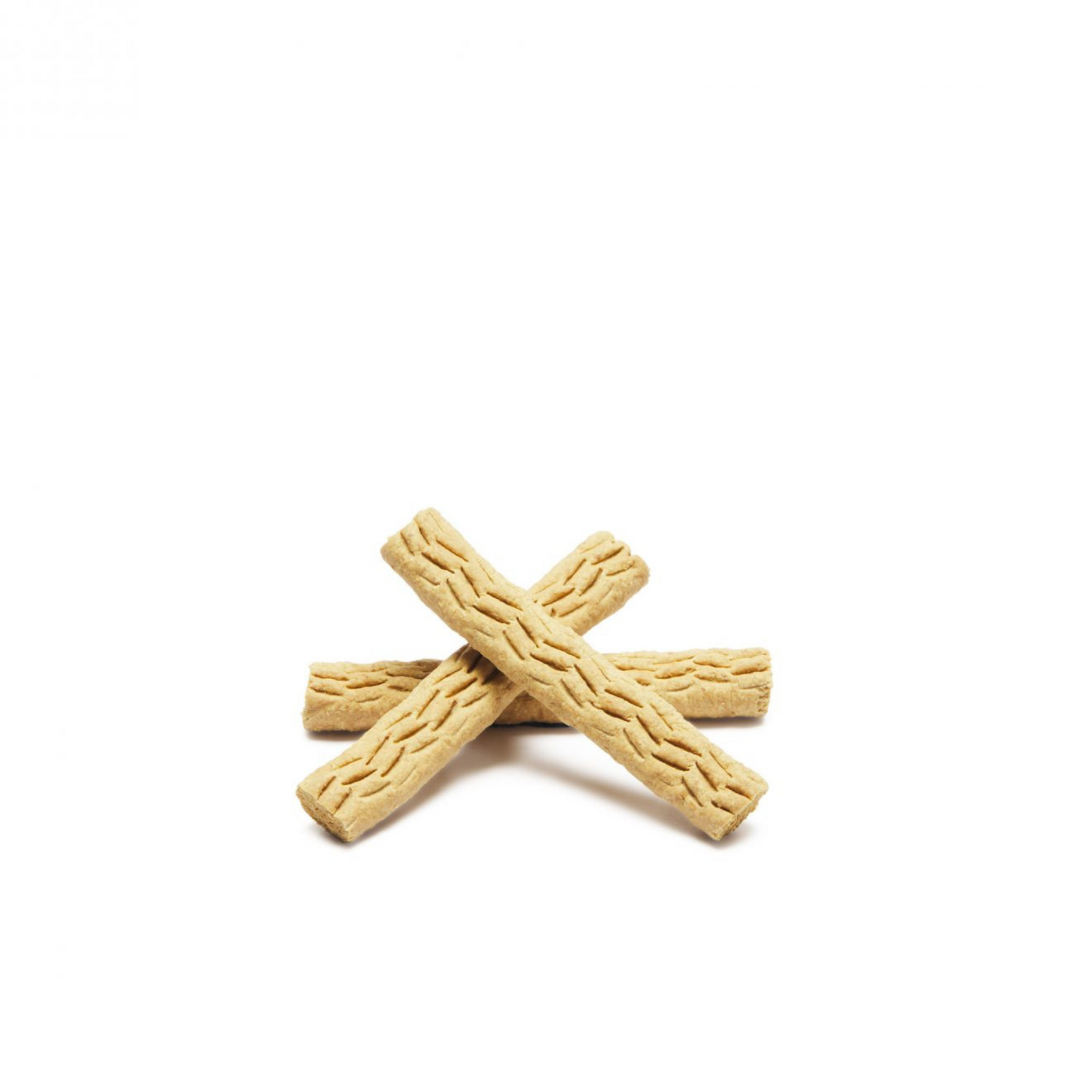 Two crossed dog bones on a white background