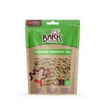Bag of Bark & Beyond Chicken Trainers dog treats on a white background