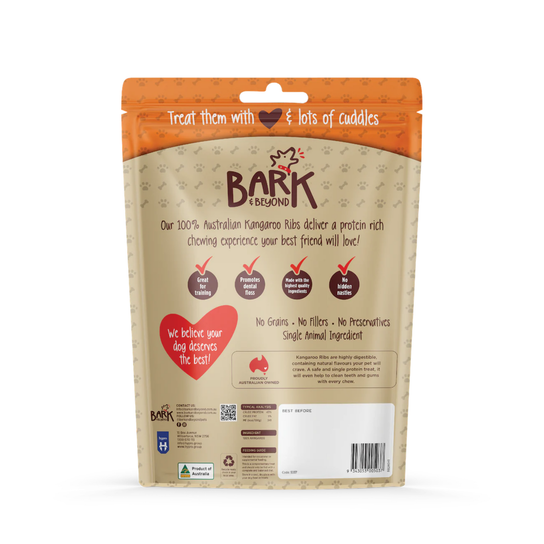 Bark & Beyond dog treat package on a white background