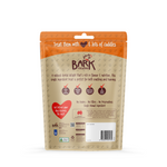 Bark pet treat packaging with orange and brown design on a white background