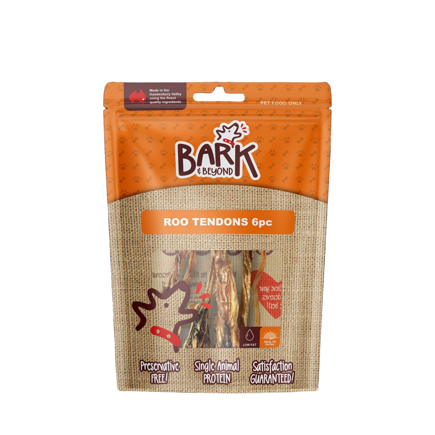 Package of Bark & Beyond Roo Tendons for dogs on a white background