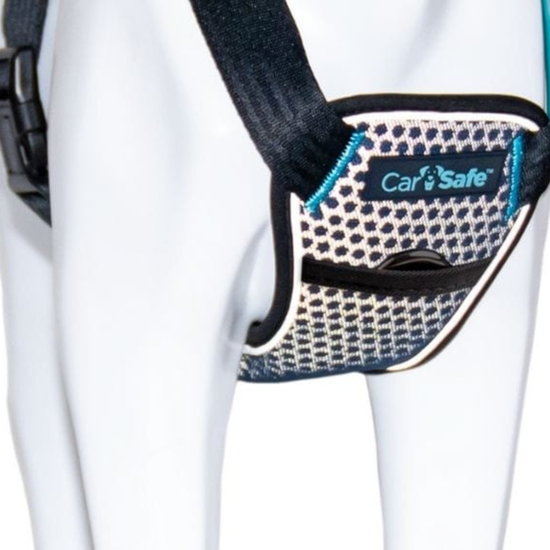 Pet harness with 'Car Safe' branding on a white background