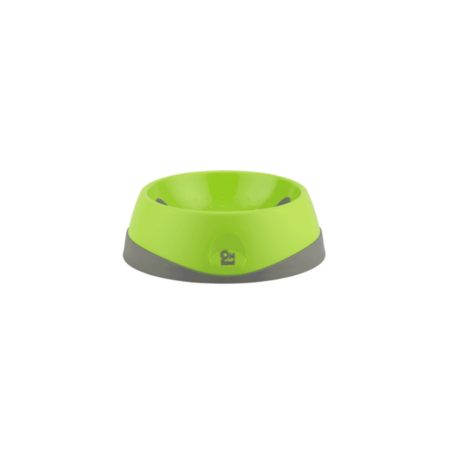 Green pet bowl with a gray base on a white background