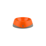 Orange pet bowl with gray base on a white background