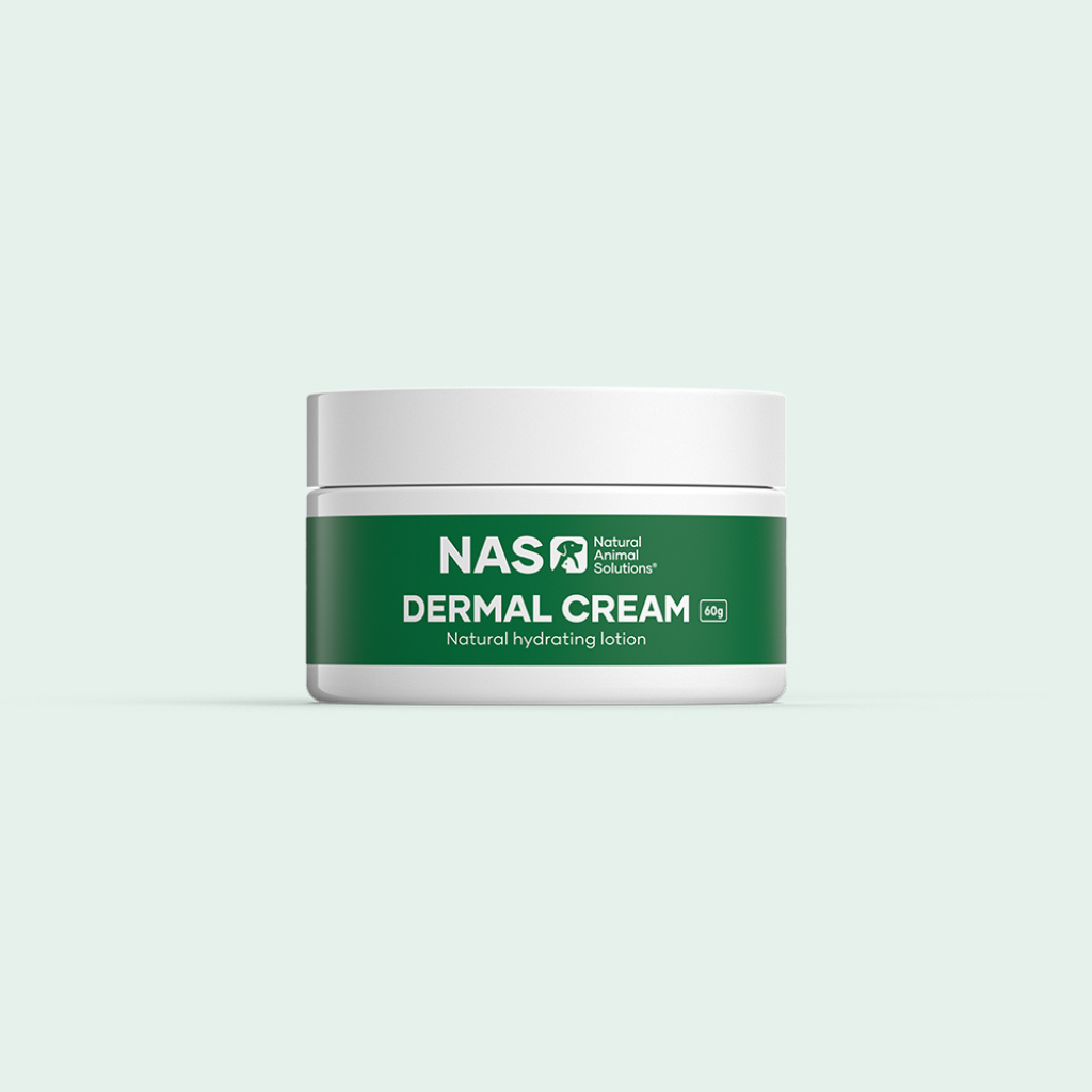 NASD Dermal Cream jar on a light green background
