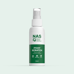 NAS Itchy Scratch spray bottle on a light green background