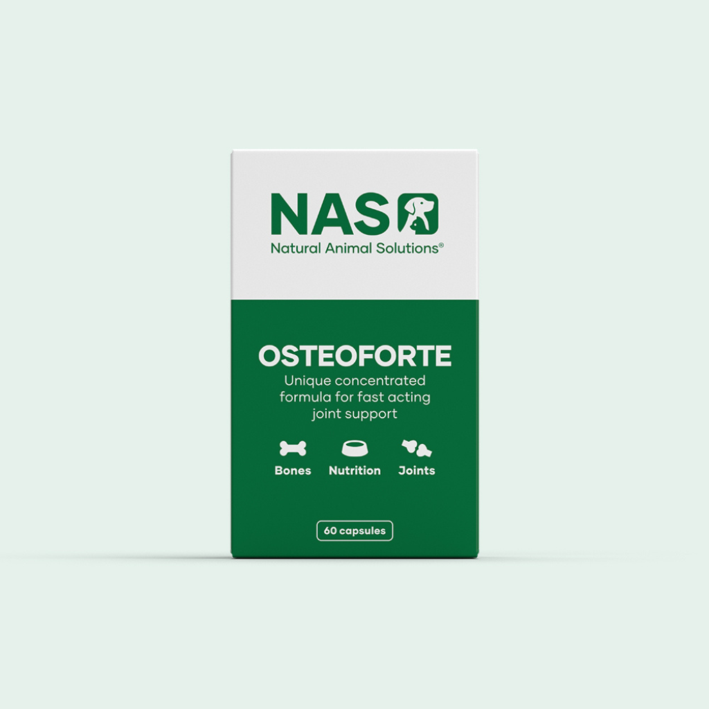 NAS Natural Animal Solutions Osteoforte supplement packaging on a white background