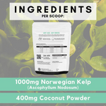 dog supplement package with ingredients listed on a green and gray background