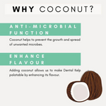 Infographic explaining why coconut is used, with text and a drawing of a coconut.