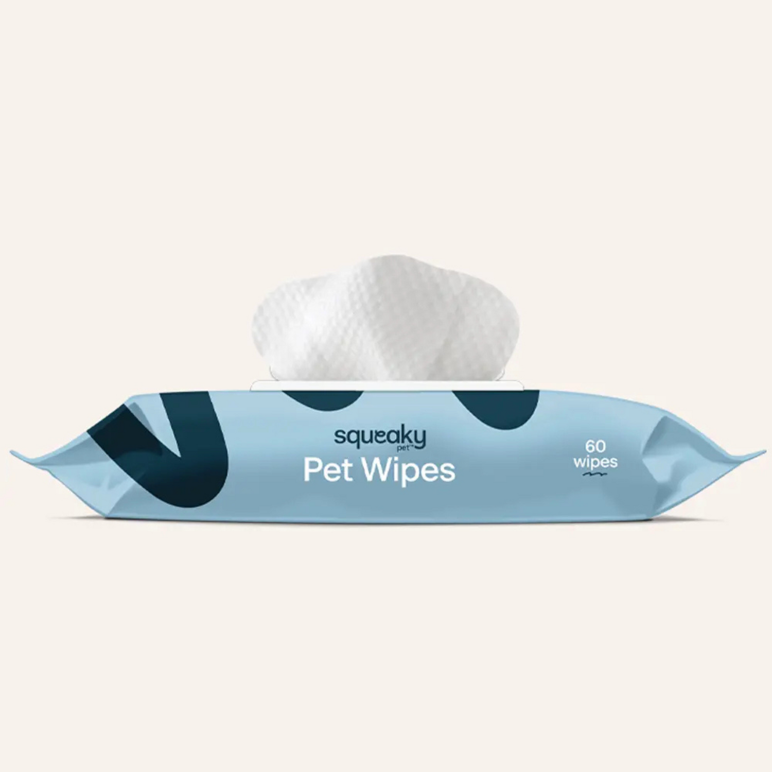 Package of Squeaky Pet Wipes on a light gray background