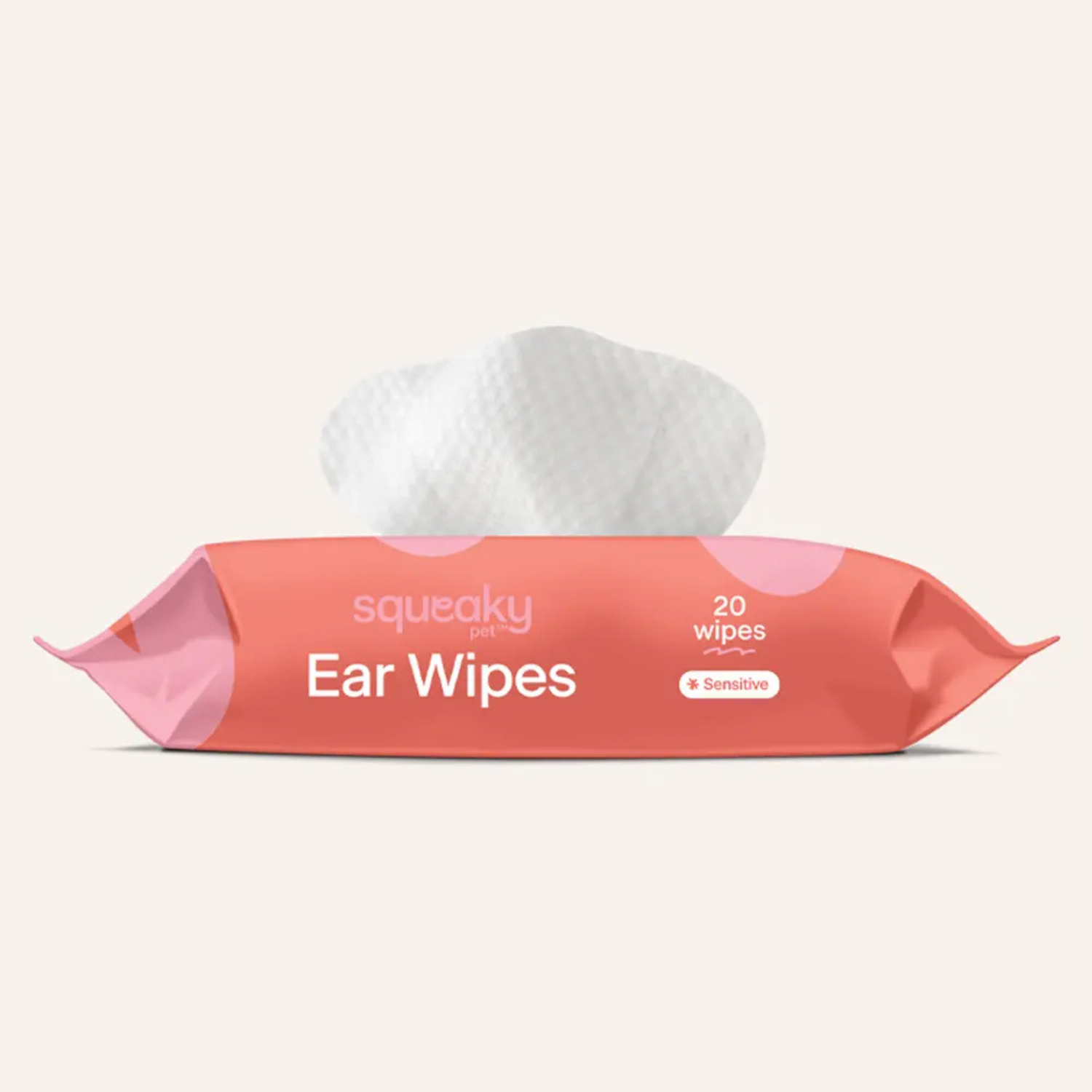 Package of Squeaky Ear Wipes on a light gray background