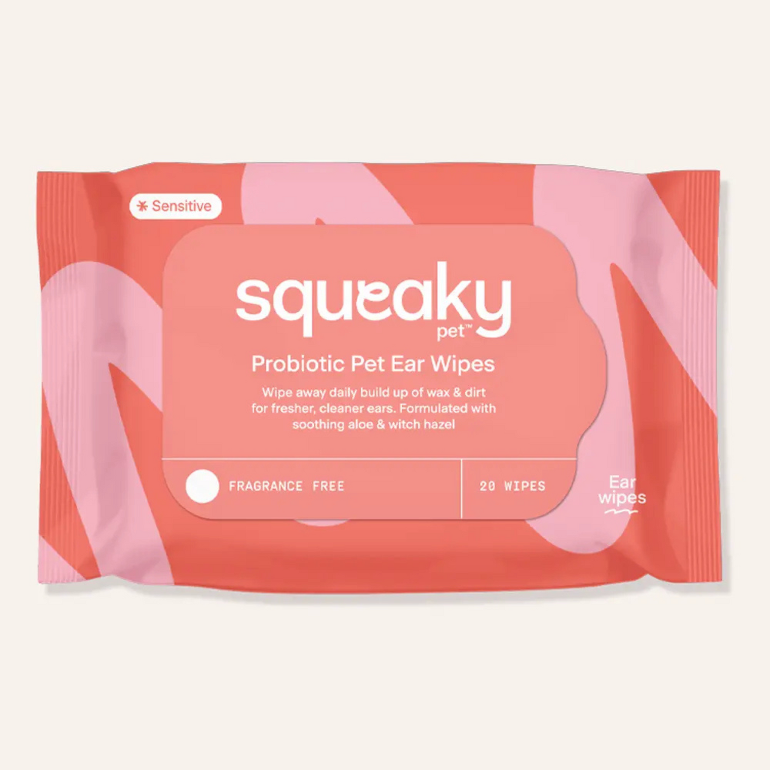 Package of Squeaky Probiotic Pet Ear Wipes on a white background