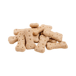 Pile of bone-shaped dog biscuits on a white background