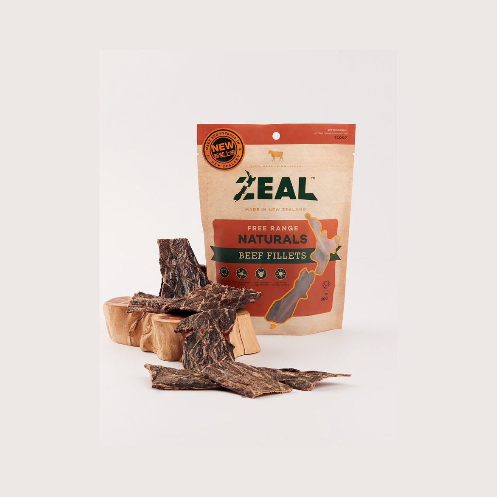 ZEAL Free Range Naturals beef fillets packaging with dried beef on a white background