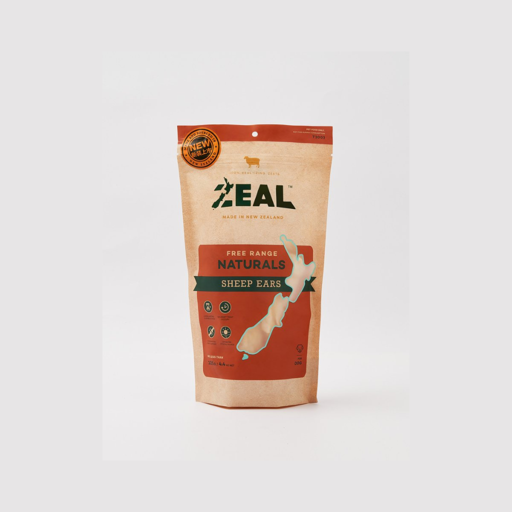 Zeal free range sheep ears packaging on a white background
