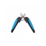 Pet nail clipper with blue and black handles on a white background