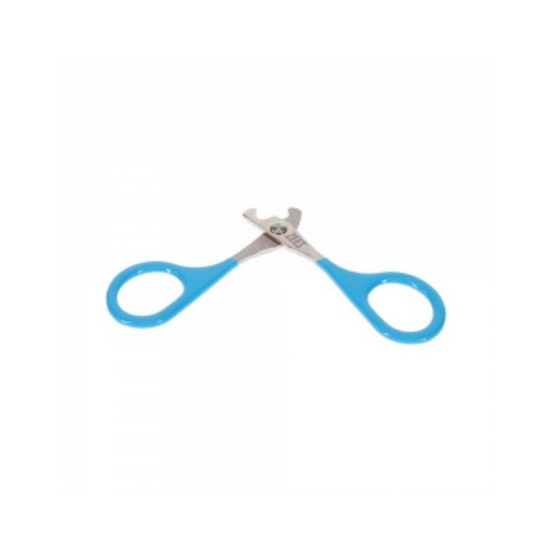 Pair of blue-handled scissors on a white background