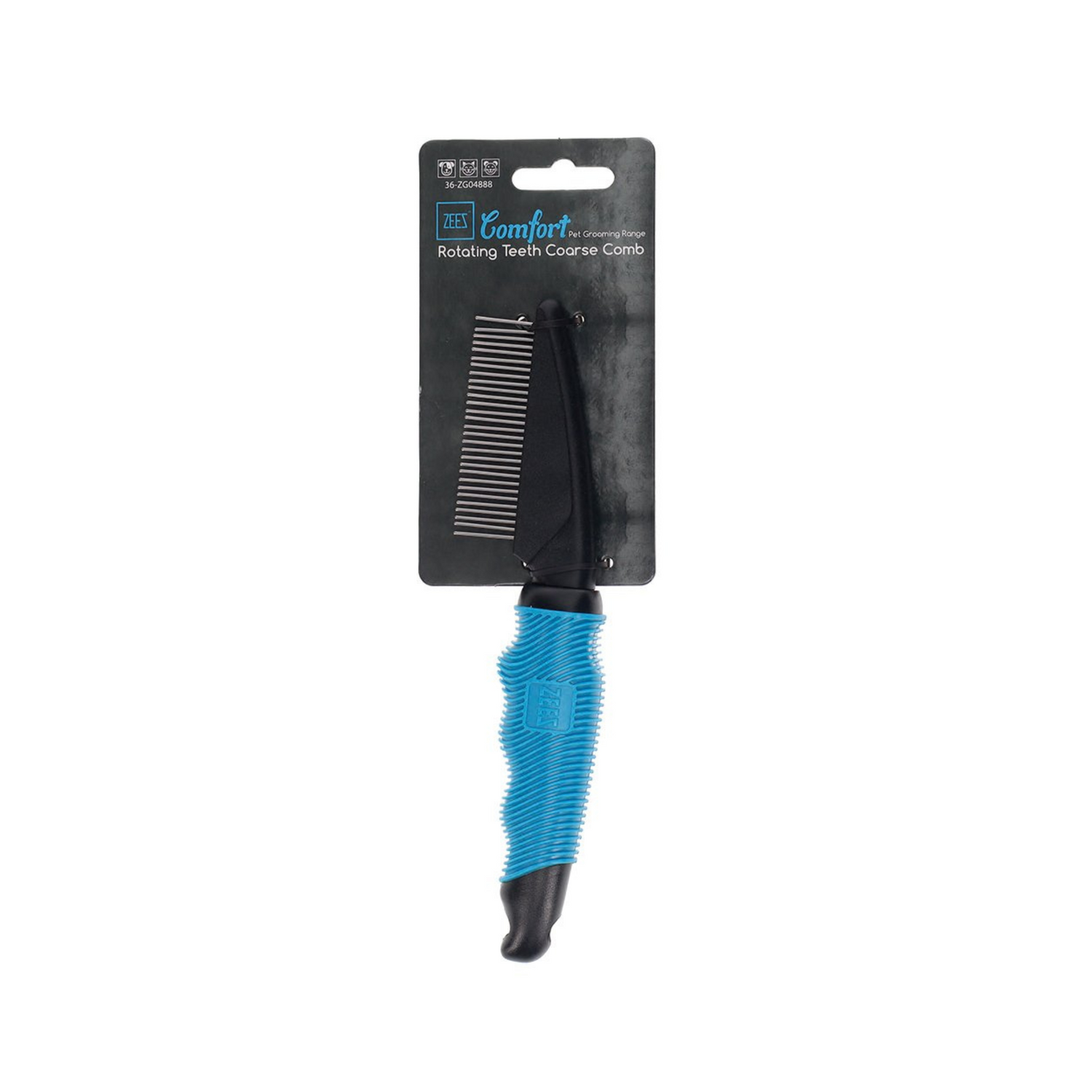 Black comb with blue handle on a white background